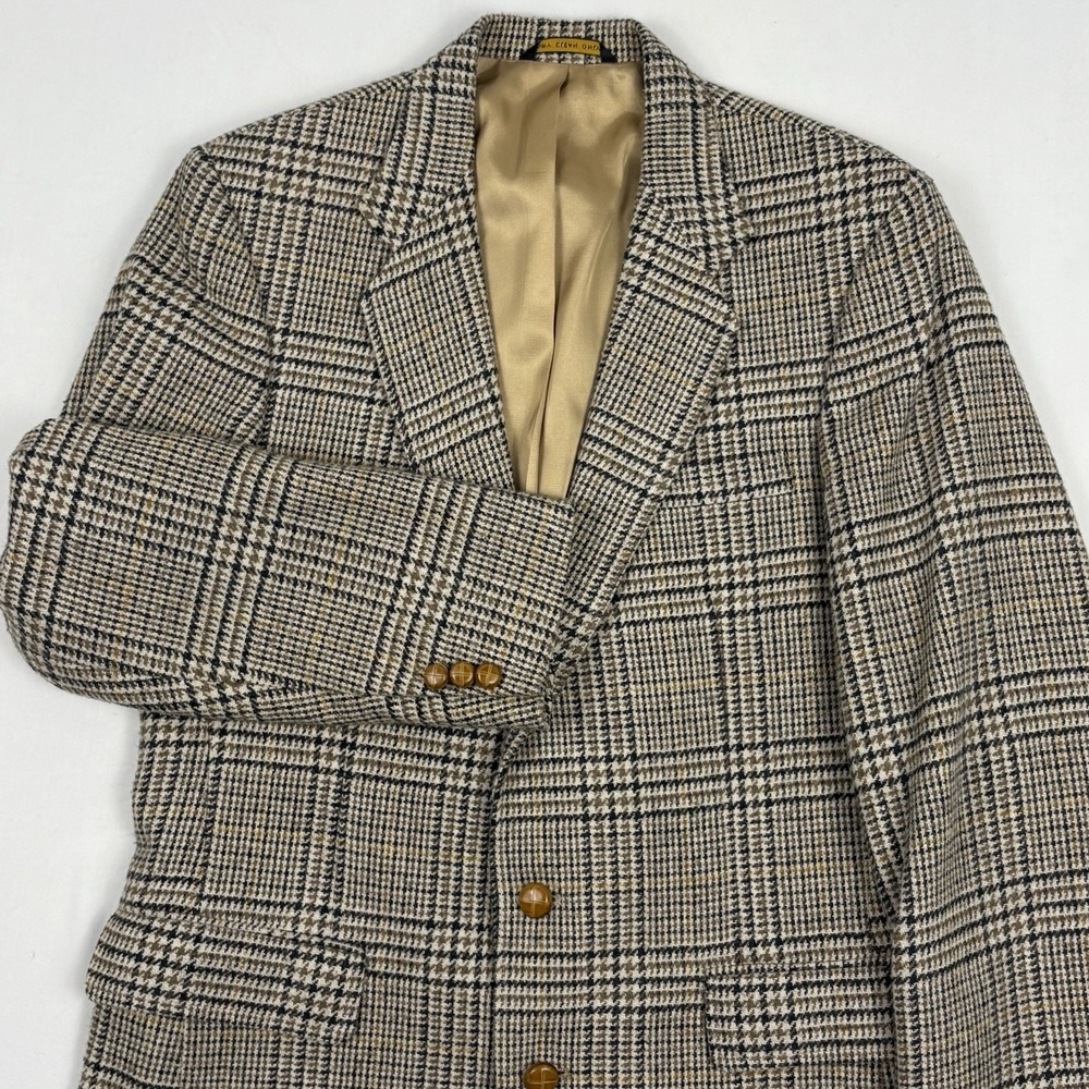 VTG 70s Haggar Wool Flannel Tweed Sport Coat Brown/Glen Plaid Black USA EUC
